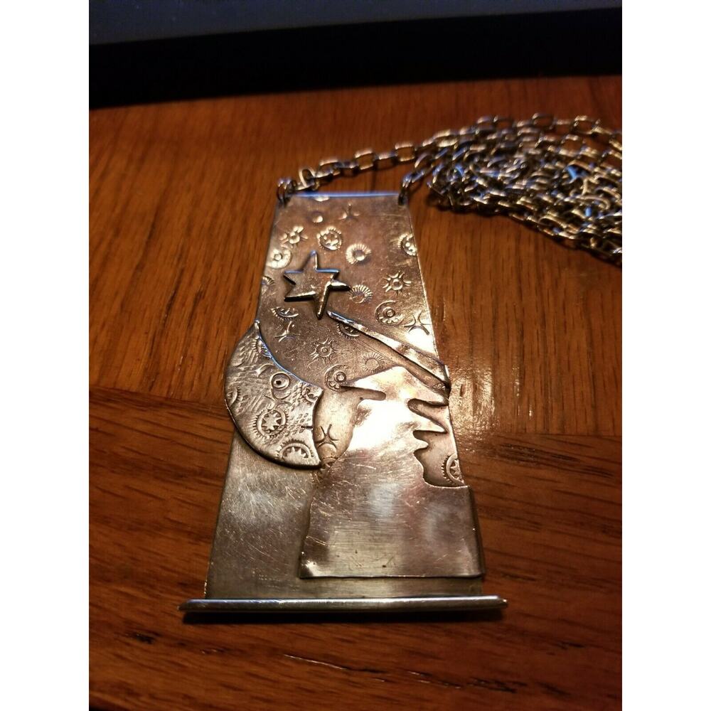 Huge handcrafted sterling silver pendant necklace aF hallmark J100329